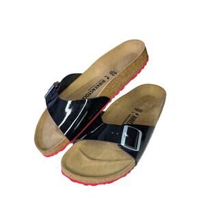 NIB Birkenstock Madrid Black Patent, Red Sole M10, W12 EU 43
